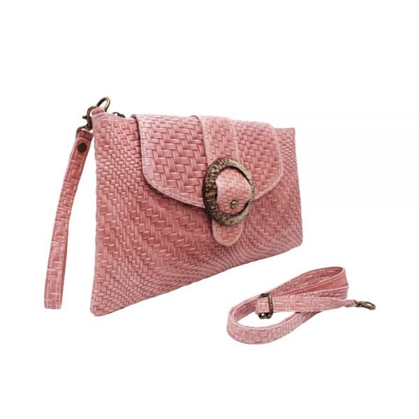 Braided Leather Italian Bag_Pink1